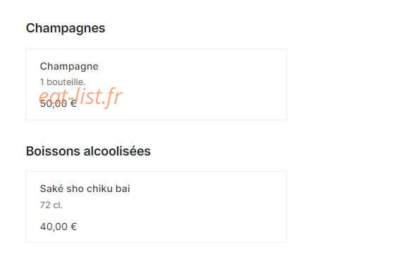 Carte et menu de Sushi N Wok à Toulouse — Les champagnes et boissons alcoolisées