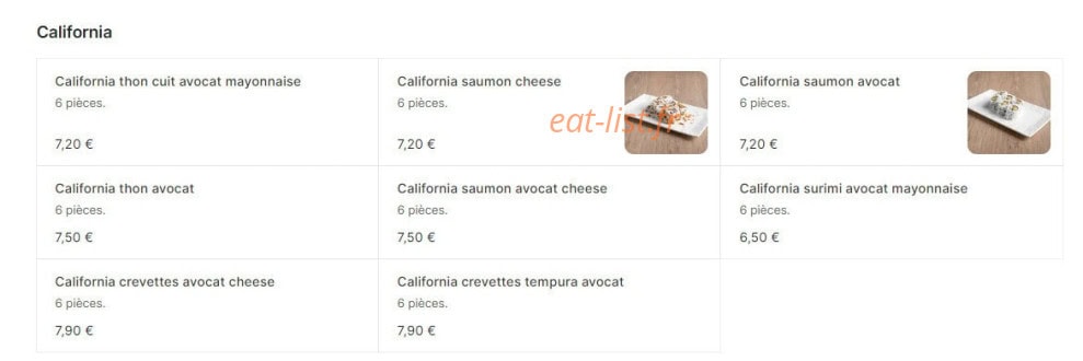 Carte et menu de Sushi N Wok à Toulouse — California