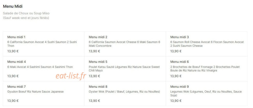 Carte et menu de Sushi N Wok à Toulouse — Les menus midi