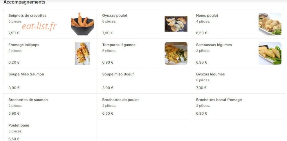 Carte et menu de Sushi N Wok à Toulouse — Les acompagnements