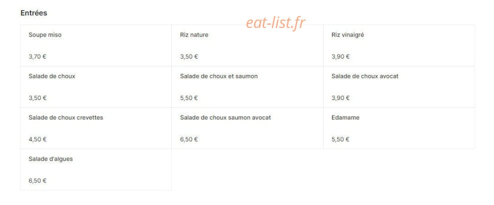 Carte et menu de Sushi N Wok à Toulouse — Les entrées