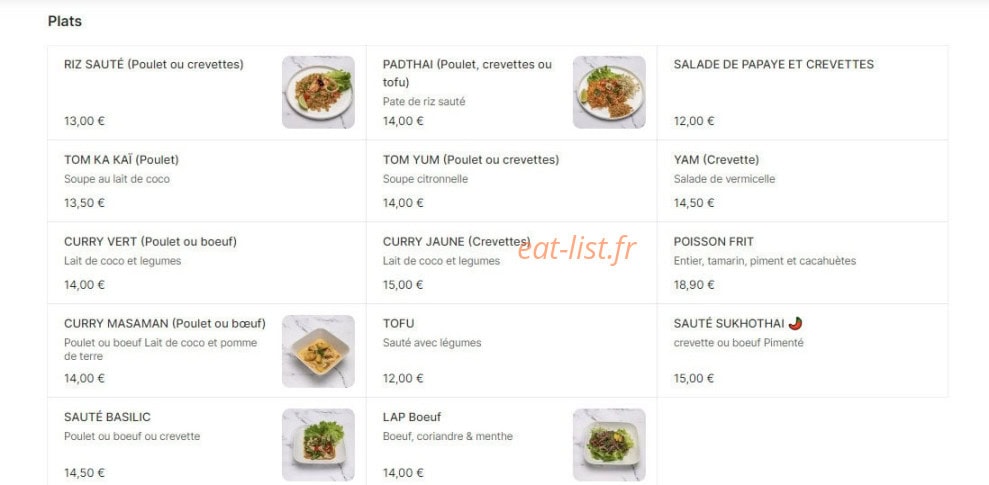 Thai kafé — carte page 2