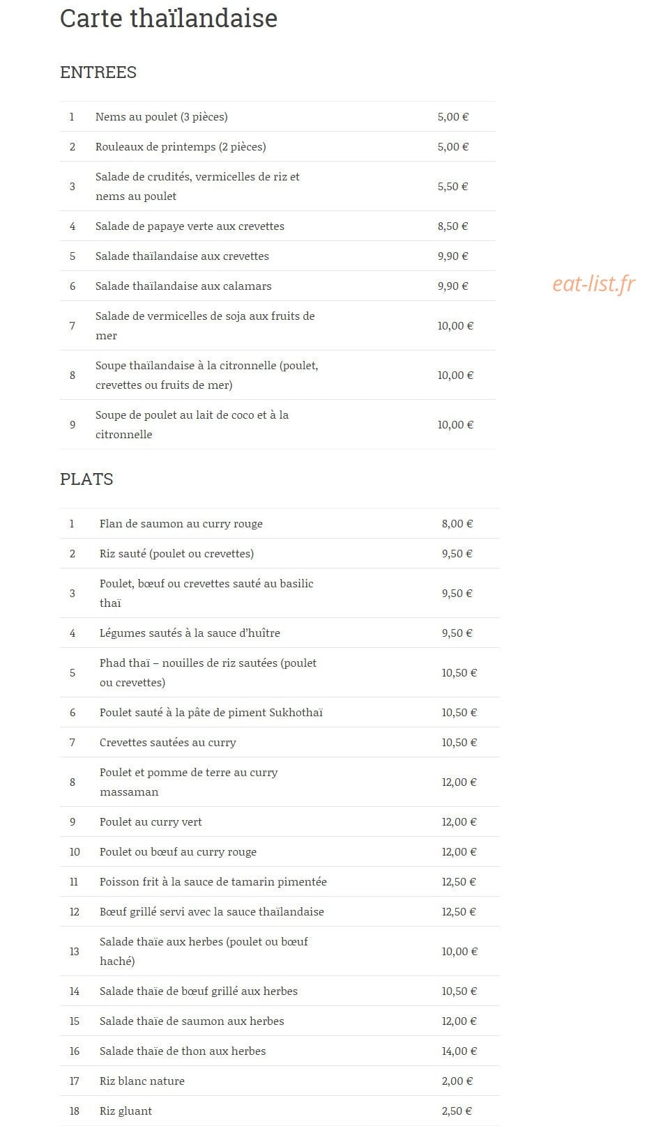 Thai-Thai SuShi — carte page 2