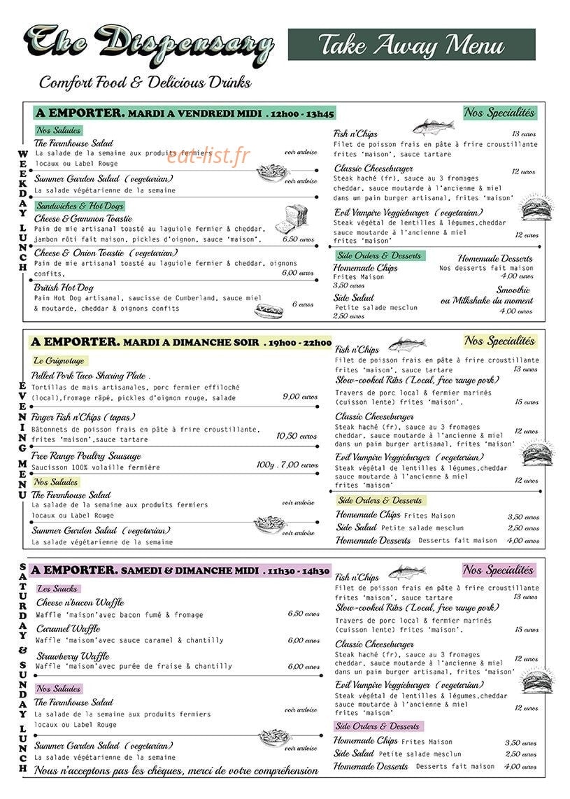 The Dispensary — carte page 1