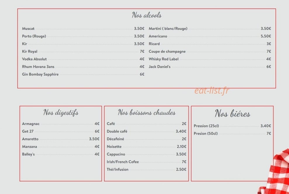 Carte et menu de The Kanteen à Toulouse — Les alcools, digestifs,....