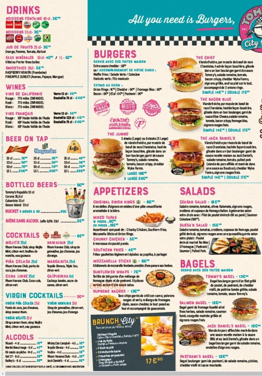 Tommy's City Diner — carte page 1