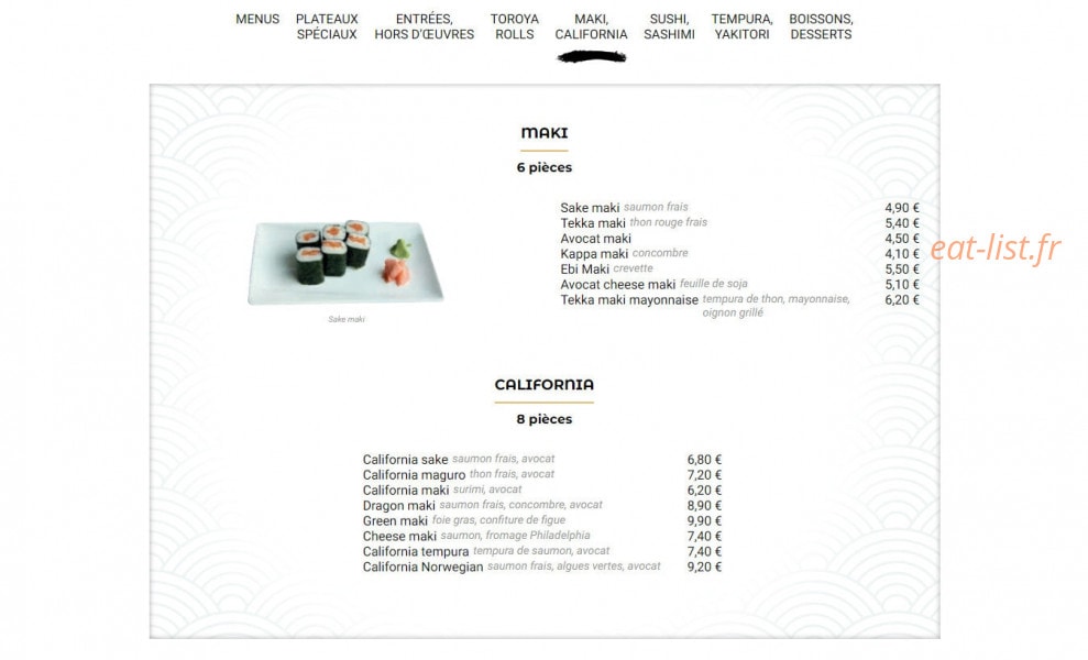 Toroya — carte page 5