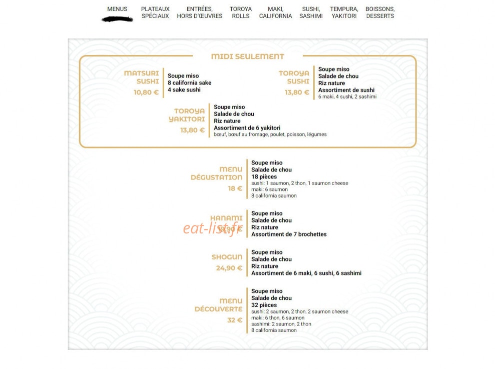 Toroya — carte page 1