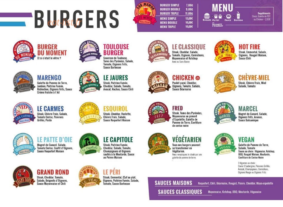 Toulouse Burger — carte page 1