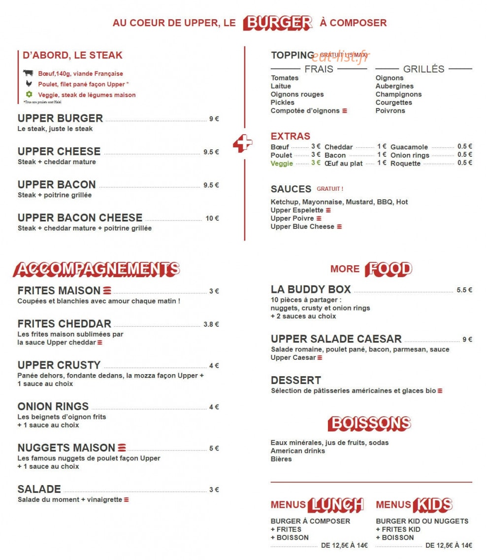 Upper Burger — carte page 1