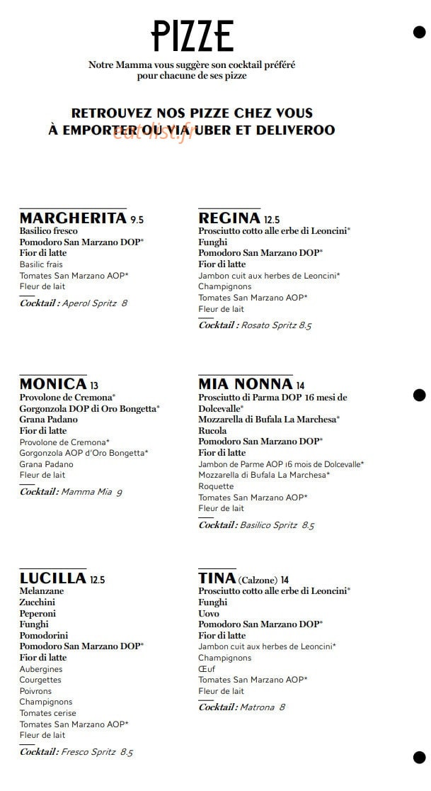 Carte et menu de Valentina – Le Clan des Mamma à Toulouse — Les pizzas