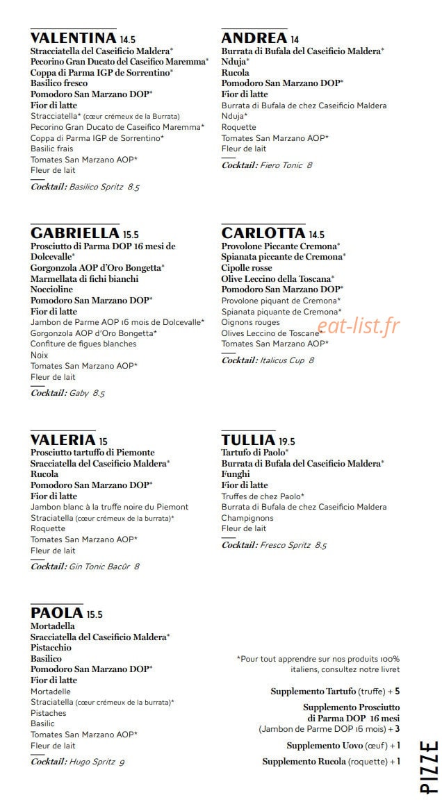 Carte et menu de Valentina – Le Clan des Mamma à Toulouse — Les pizzas suite