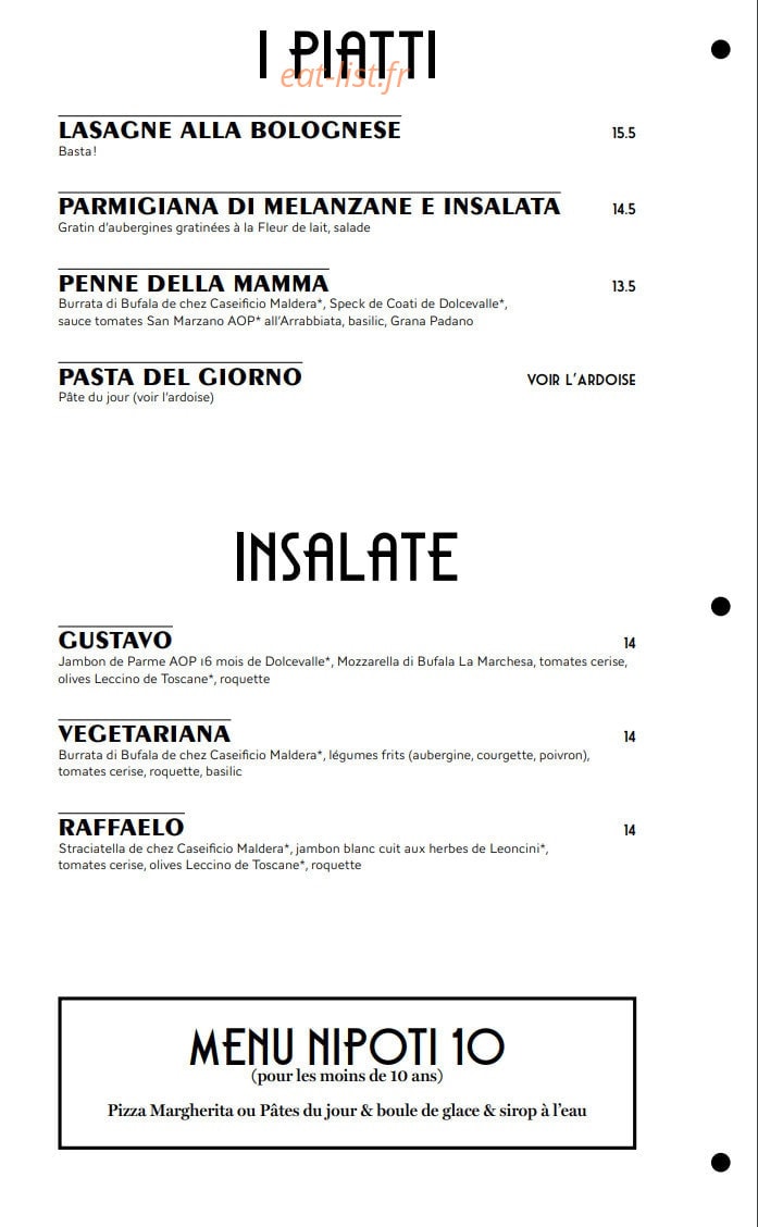 Carte et menu de Valentina – Le Clan des Mamma à Toulouse — Les salades et menu enfant,..