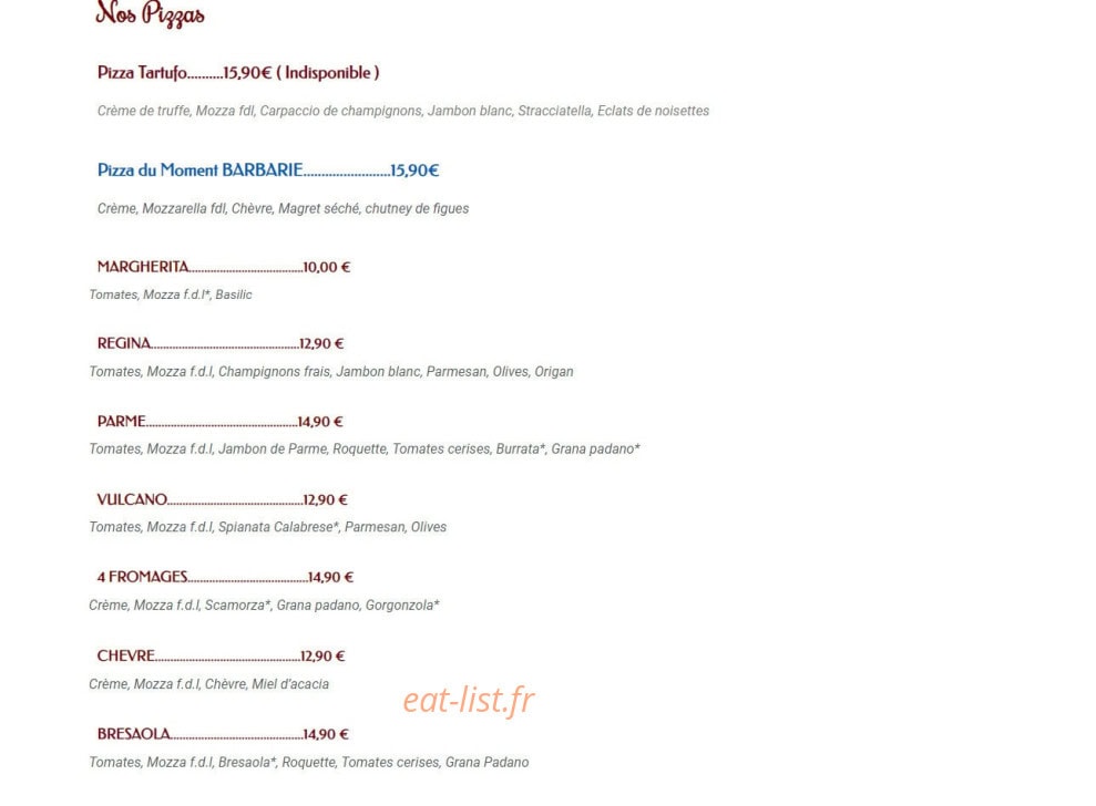 Venitie pizza — carte page 1
