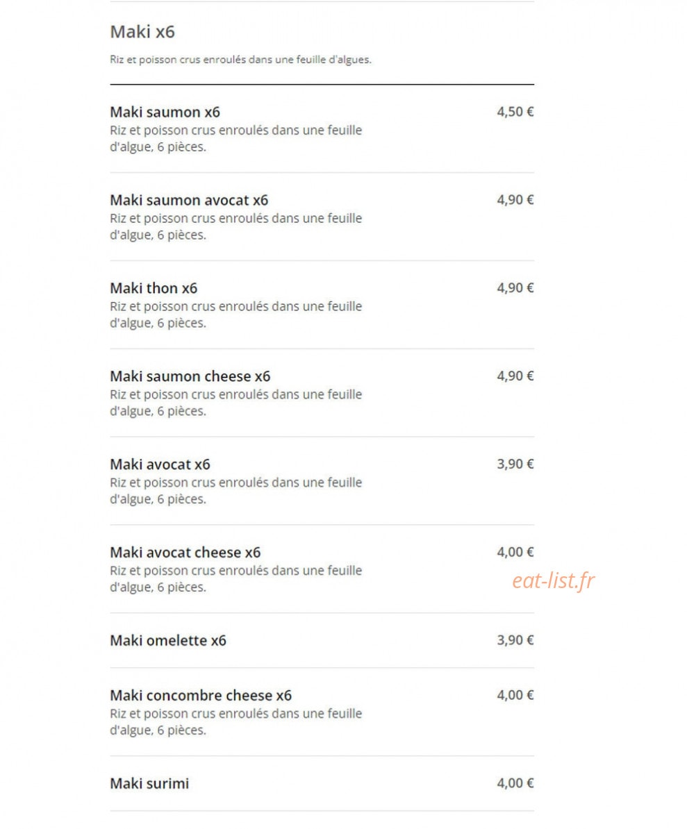 Carte et menu de Wok N Sushi à Toulouse — Les makis