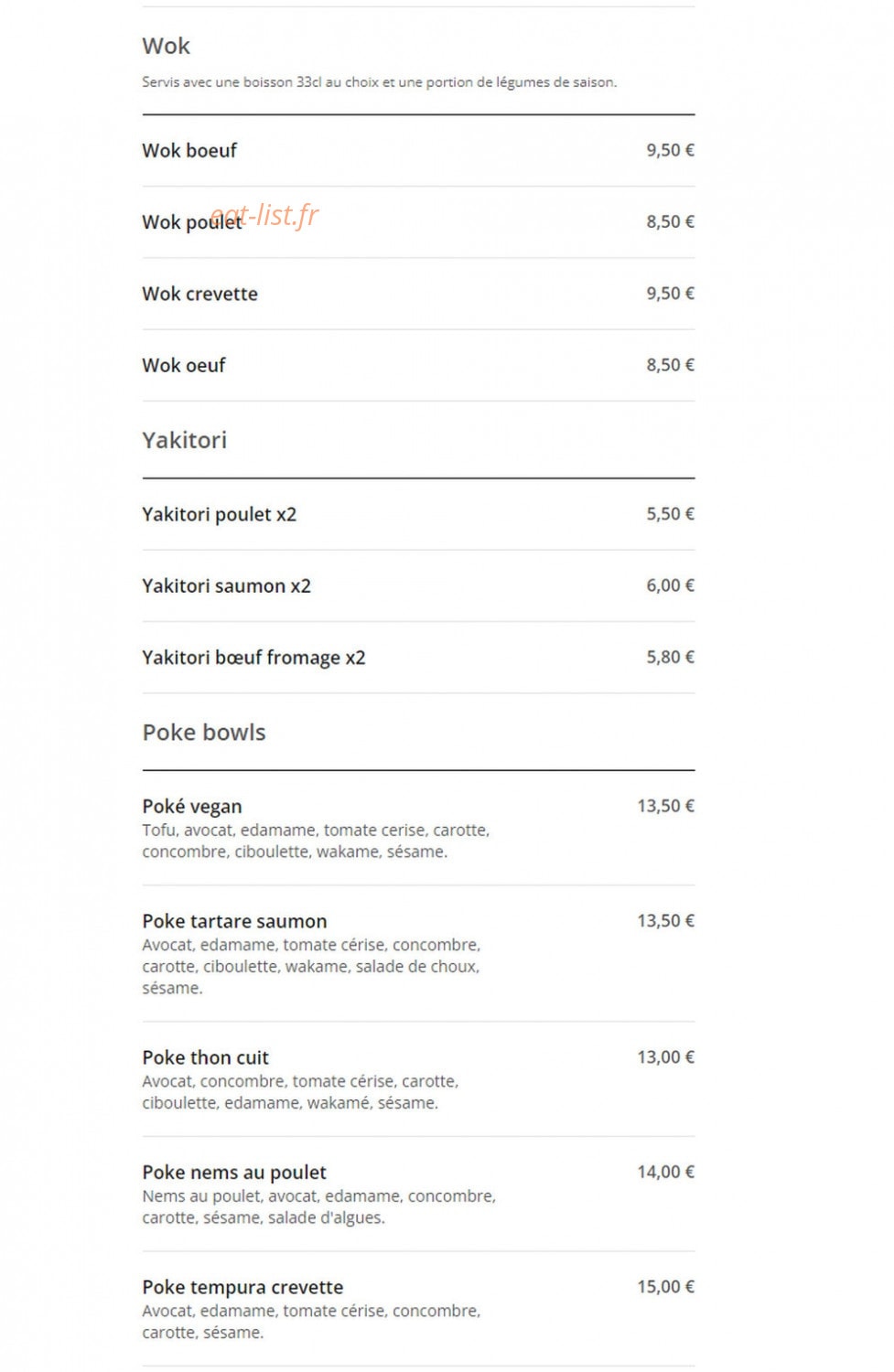 Carte et menu de Wok N Sushi à Toulouse — Les woks, yakitoris, ...