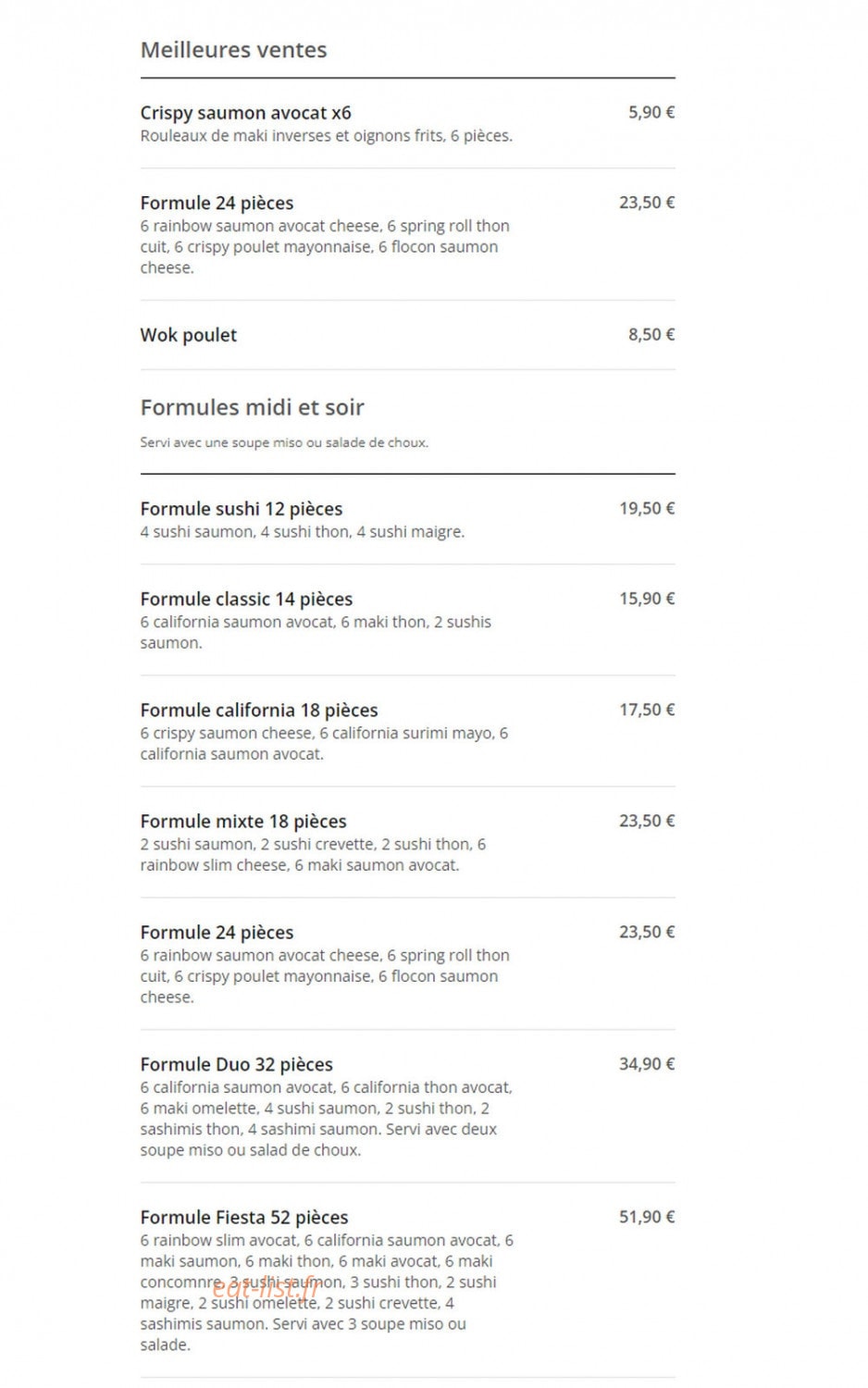Carte et menu de Wok N Sushi à Toulouse — Les meilleurs ventes et formules