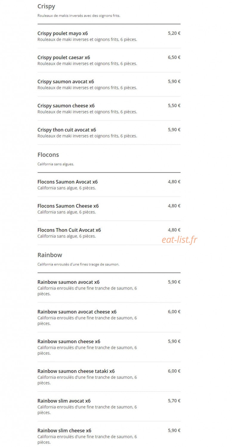 Carte et menu de Wok N Sushi à Toulouse — Les crispy, rainbow, ...