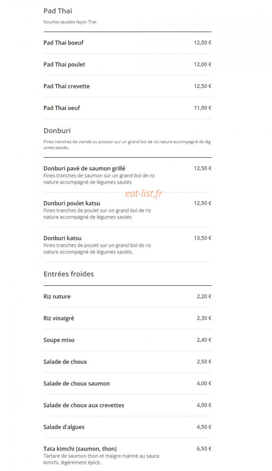 Carte et menu de Wok N Sushi à Toulouse — Les entrées froide, pad thaï, …