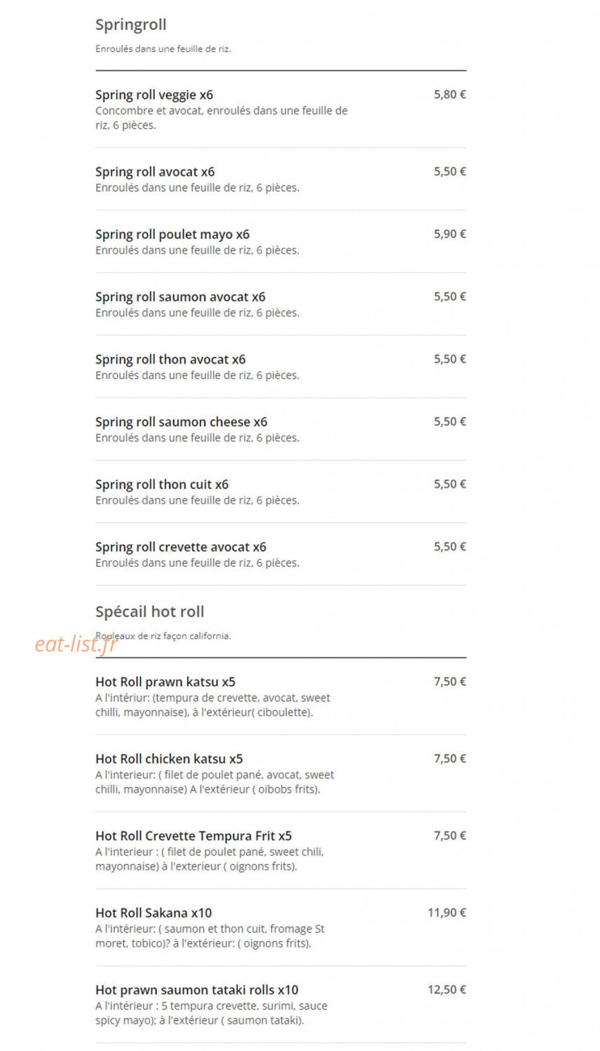 Carte et menu de Wok N Sushi à Toulouse — Les springrolls