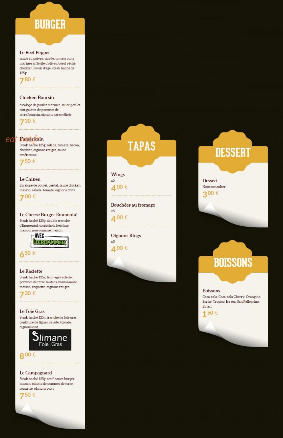 Woody Burger — carte page 2