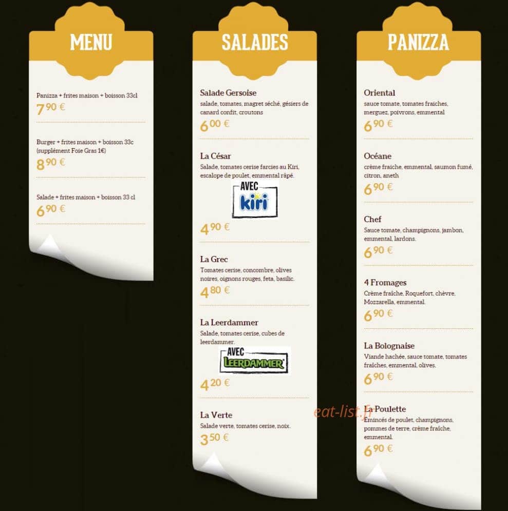 Woody Burger — carte page 1