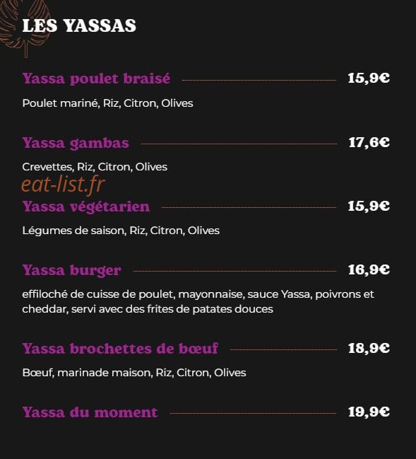 Yassa Bar — carte page 1