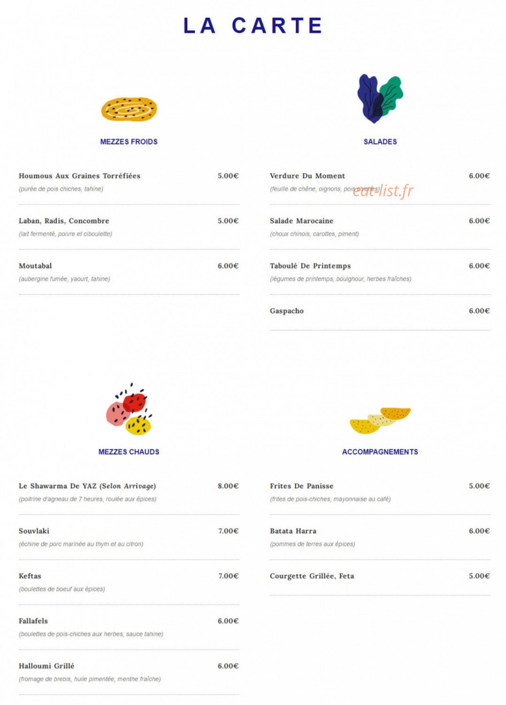 Yaz Cantine — carte page 1