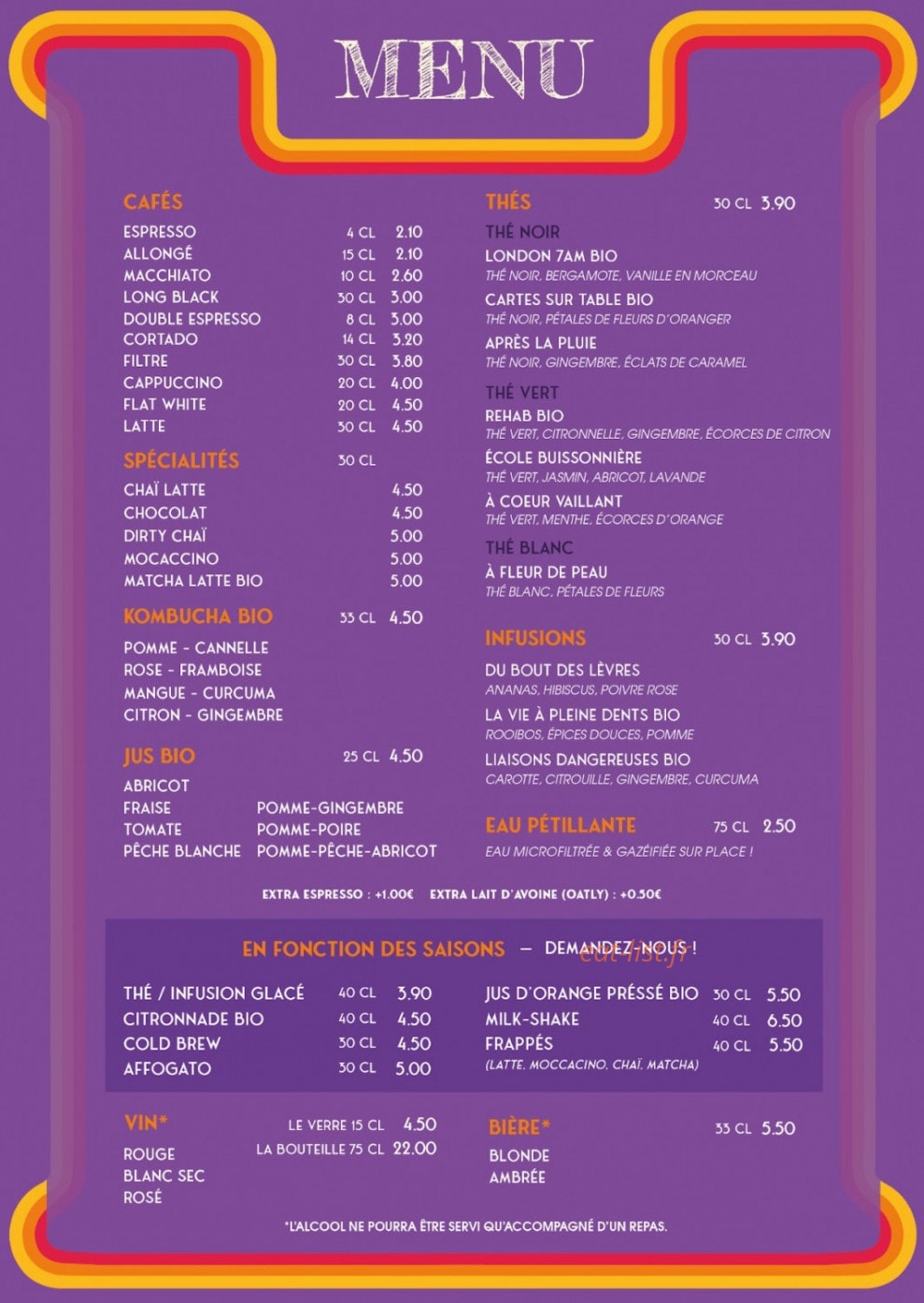 Carte et menu de Zaza Coffee Shop à Toulouse — Menu