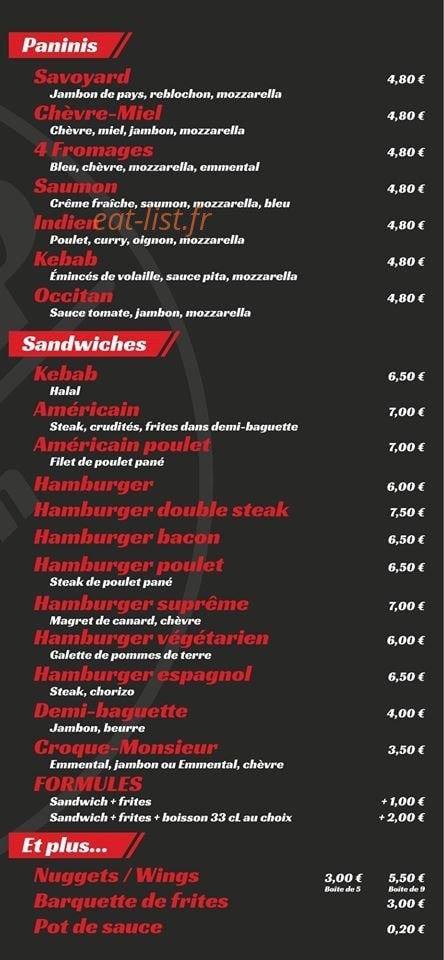 Pizz'Up — carte page 1