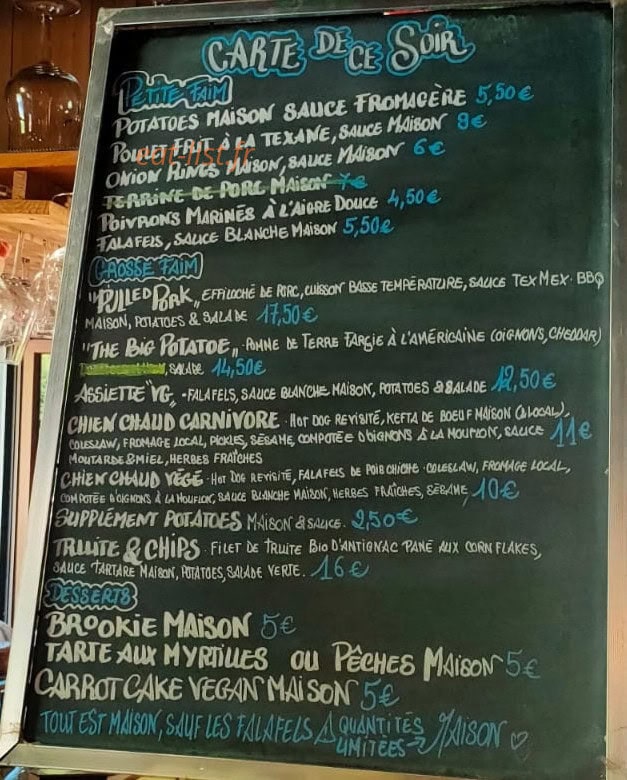 Carte et menu de Le Café des Quatre Chemins à Montauban de Luchon — La carte