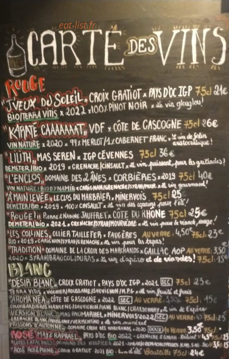 Carte et menu de Le Café des Quatre Chemins à Montauban de Luchon — Les vins