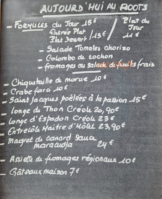 Le Roots Resto — carte page 1