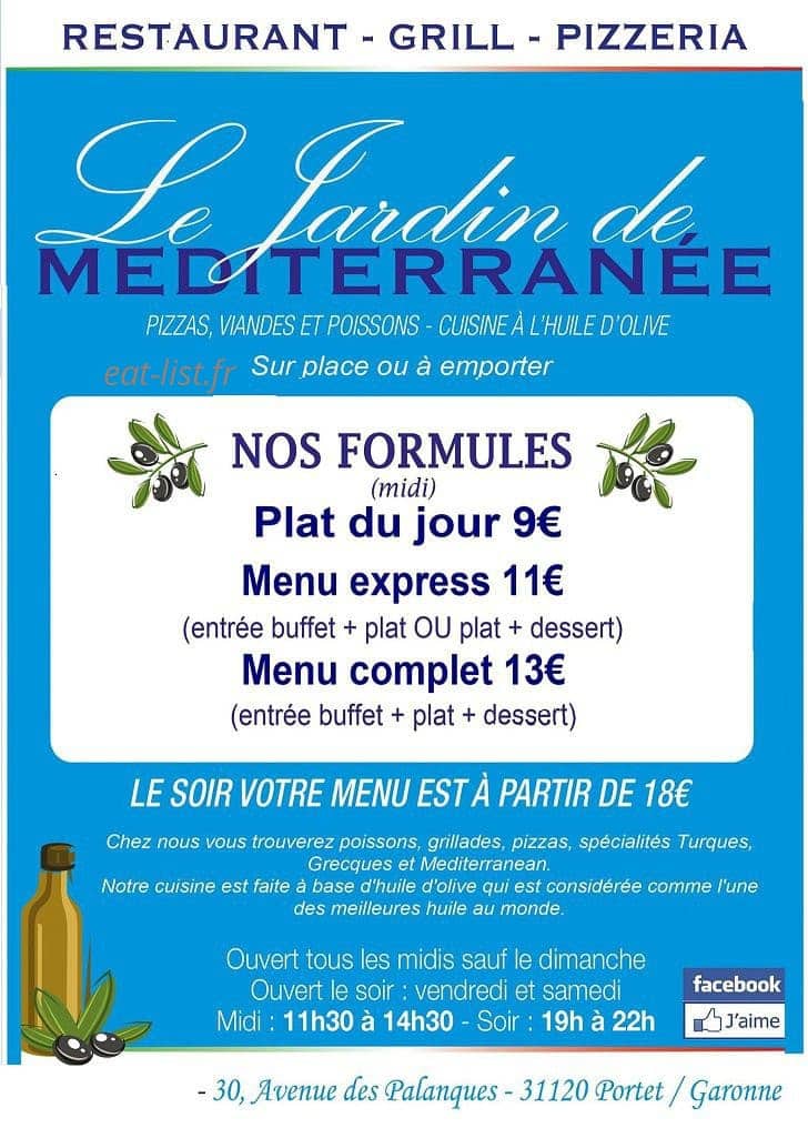 Carte et menu de Le Jardin De Méditerannée à Portet sur Garonne — Les menus