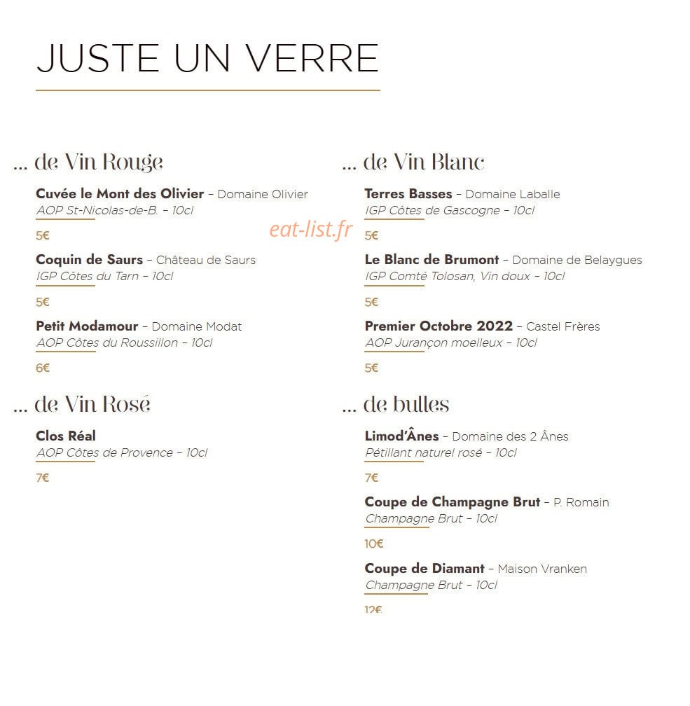 Carte et menu de Le Manoir du Prince à Portet sur Garonne — Juste un verre