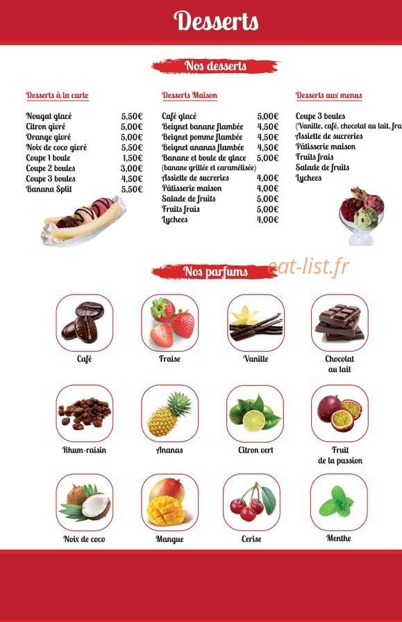 Carte et menu de Les Vallées d'Asie à Portet sur Garonne — Desserts
