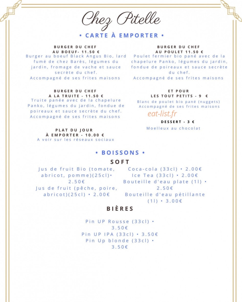 Restaurant Chez Pitelle — carte page 1