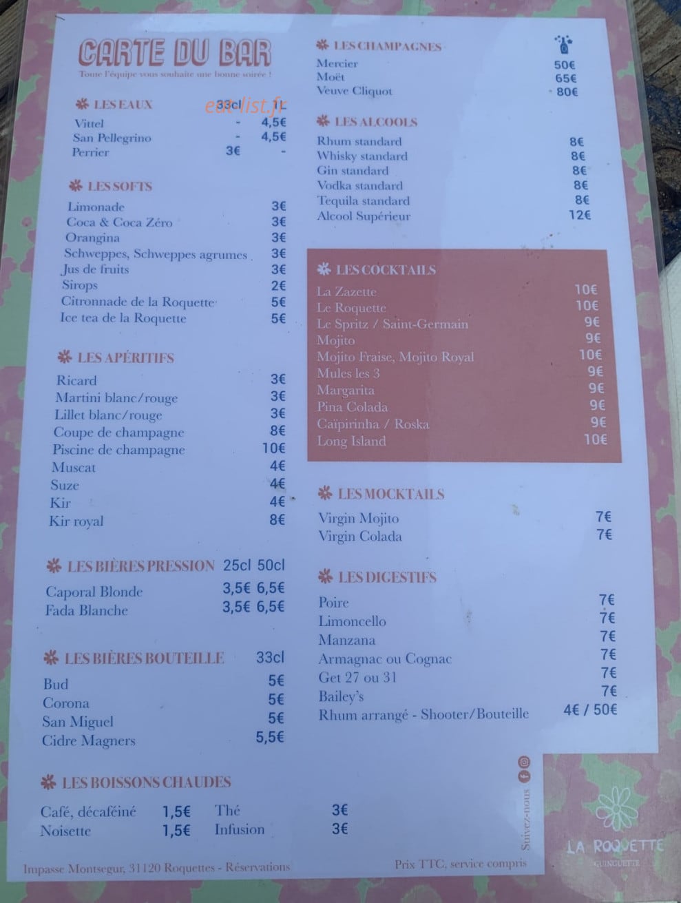 La Roquette Guinguette — carte page 1