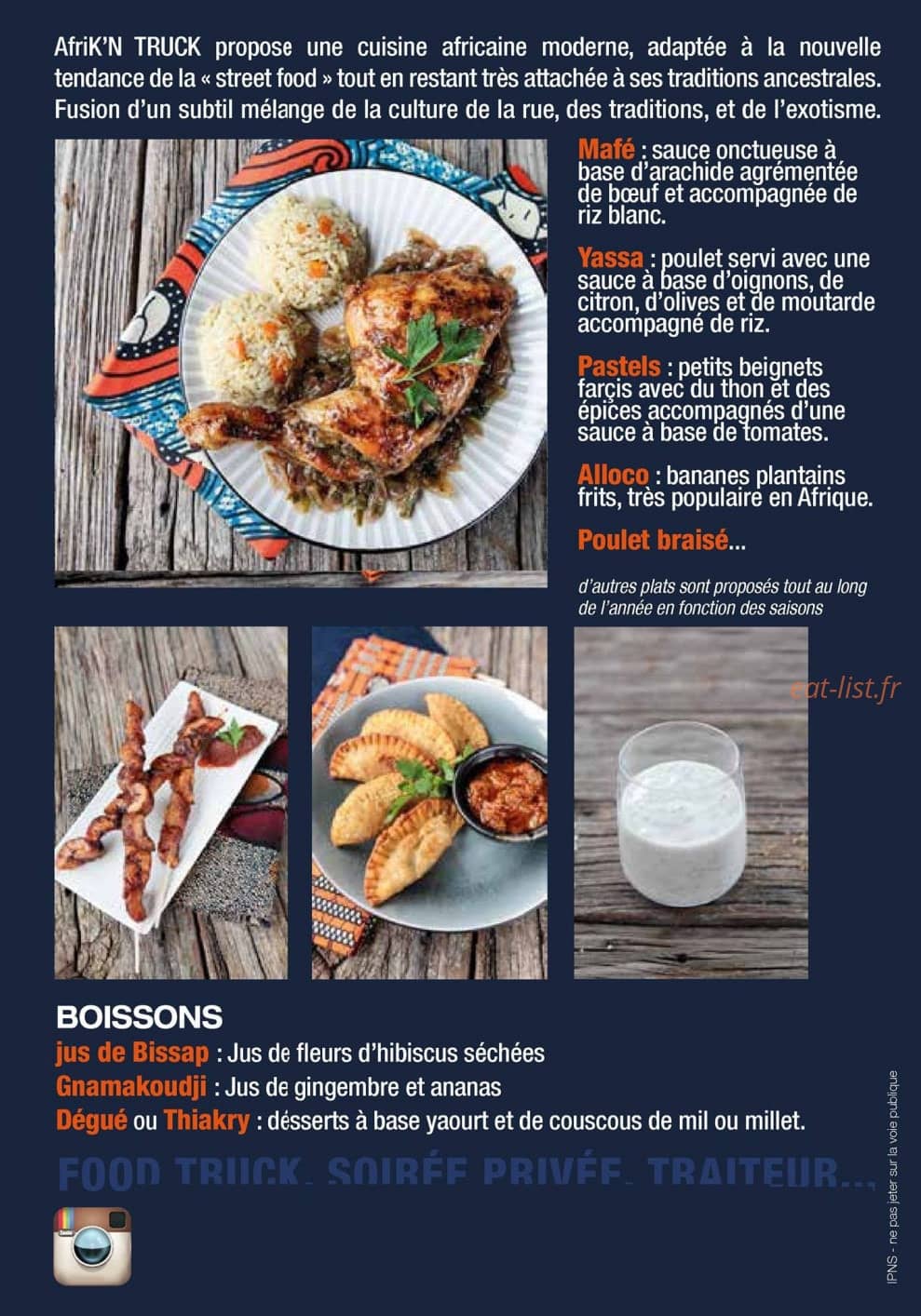 Carte et menu de AfriK'N Truck à Balma — Mafé, alloco, boissons,....