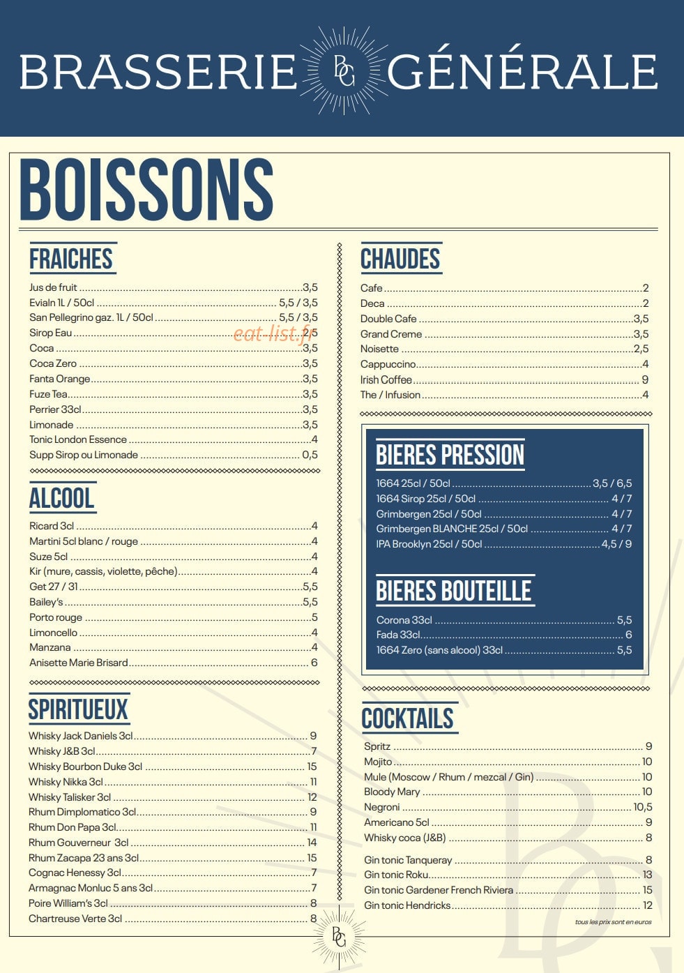Brasserie Générale — carte page 3