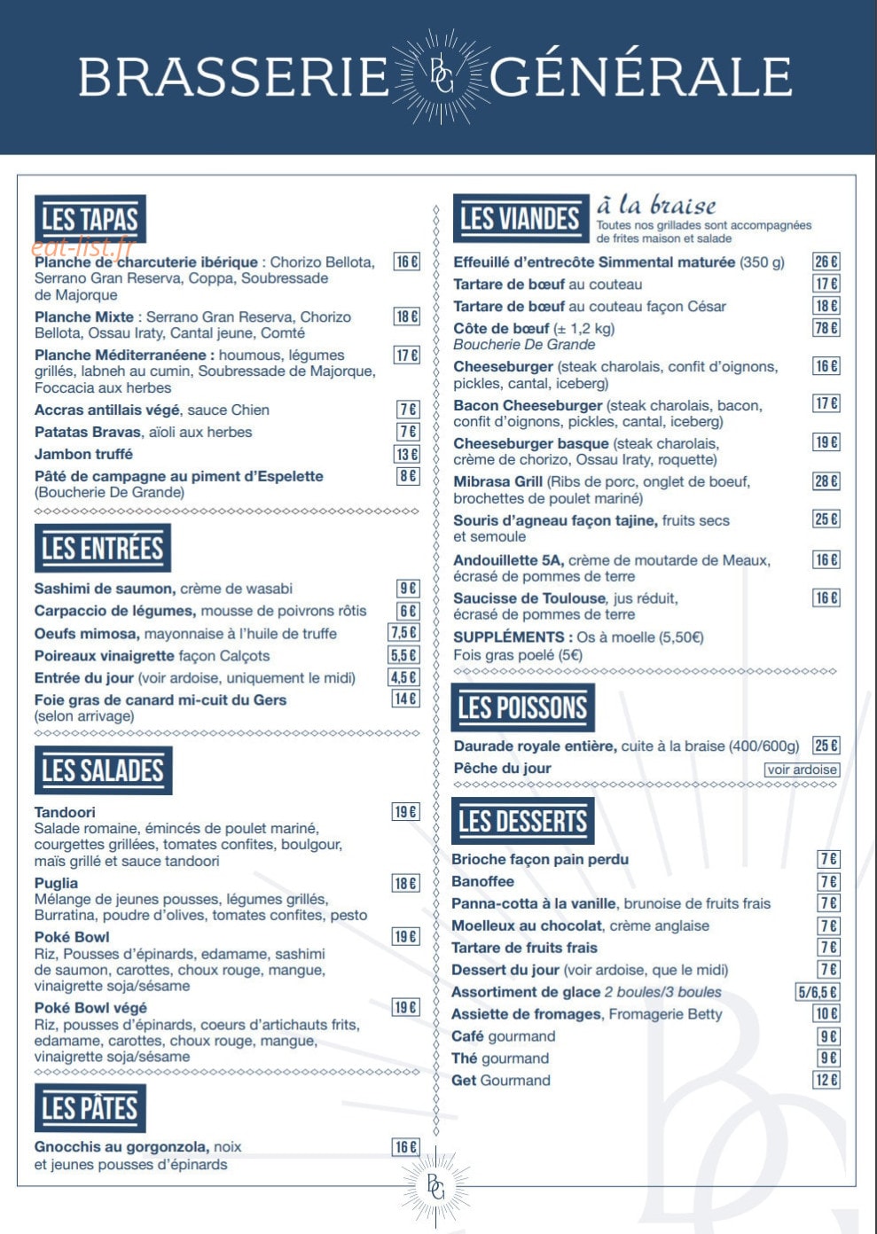 Brasserie Générale — carte page 1