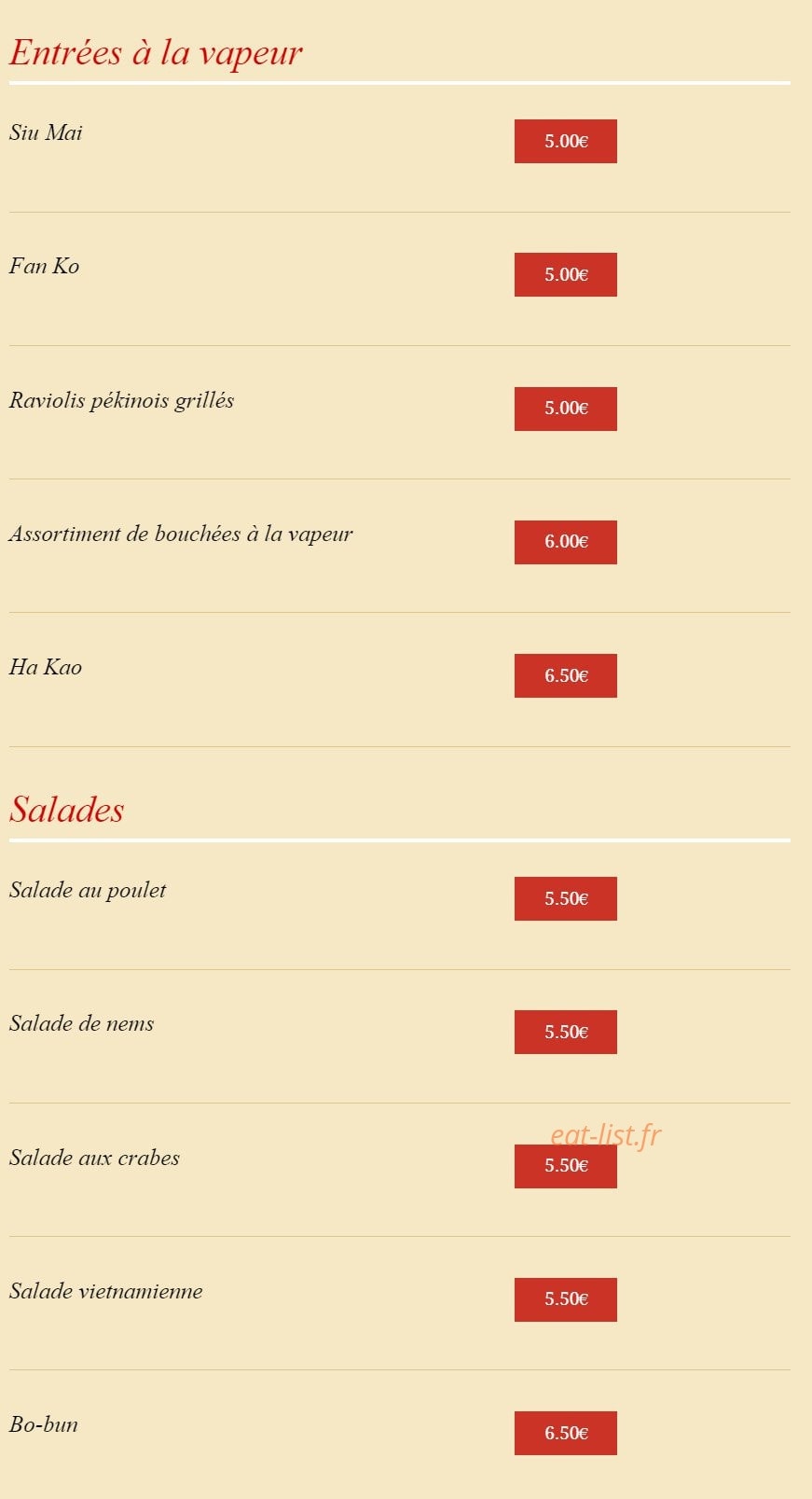 Chez Ay Linh — carte page 2