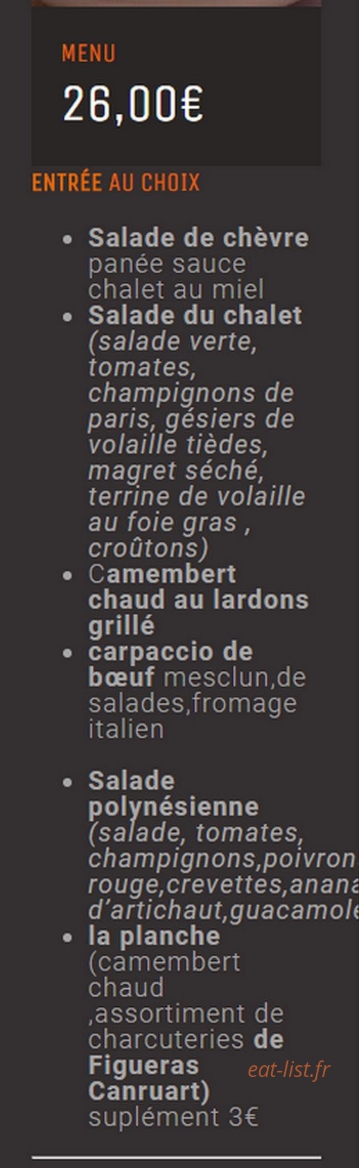 Le Chalet des Moissons — carte page 2