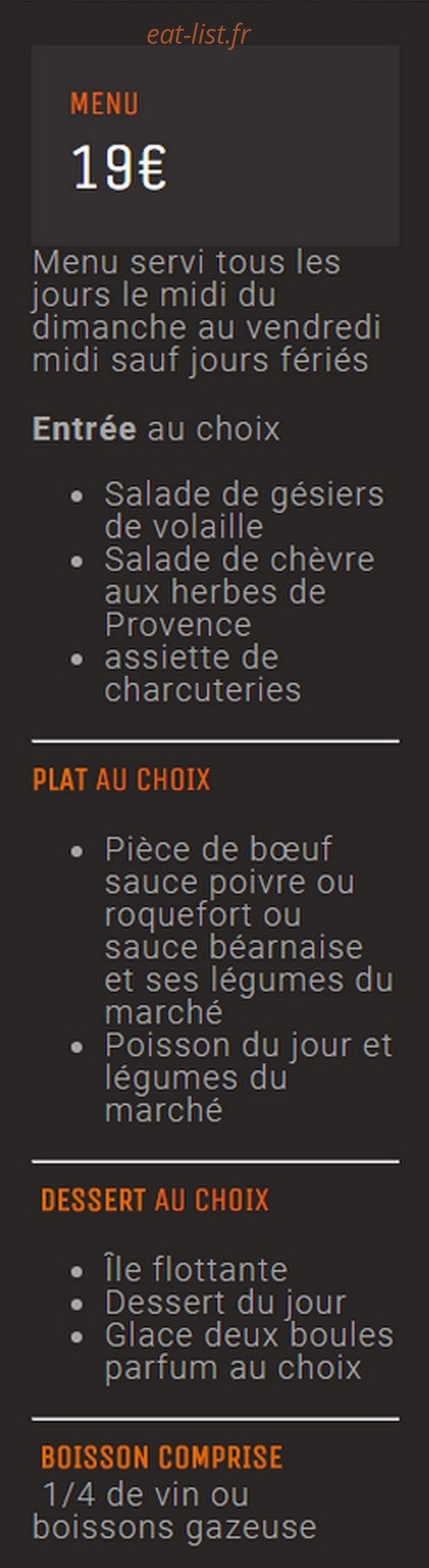Le Chalet des Moissons — carte page 1