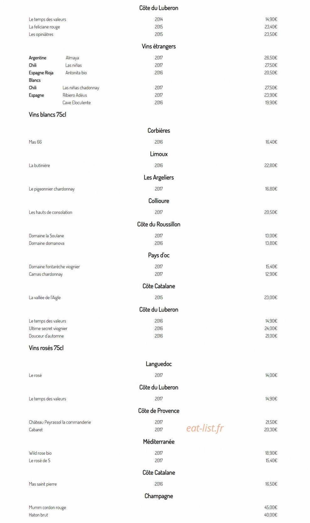 Carte et menu de Boqueria la Quinta à Quint Fonsegrives — Vins suite