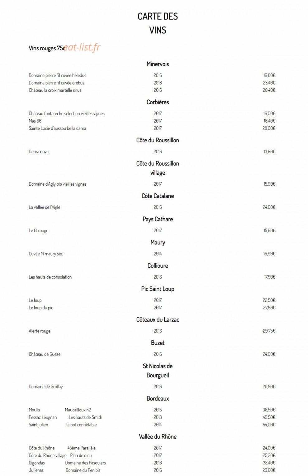 Carte et menu de Boqueria la Quinta à Quint Fonsegrives — Vins