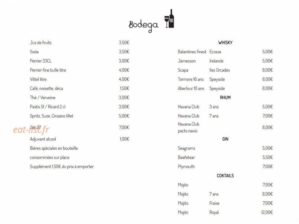 Carte et menu de Boqueria la Quinta à Quint Fonsegrives — Boissons