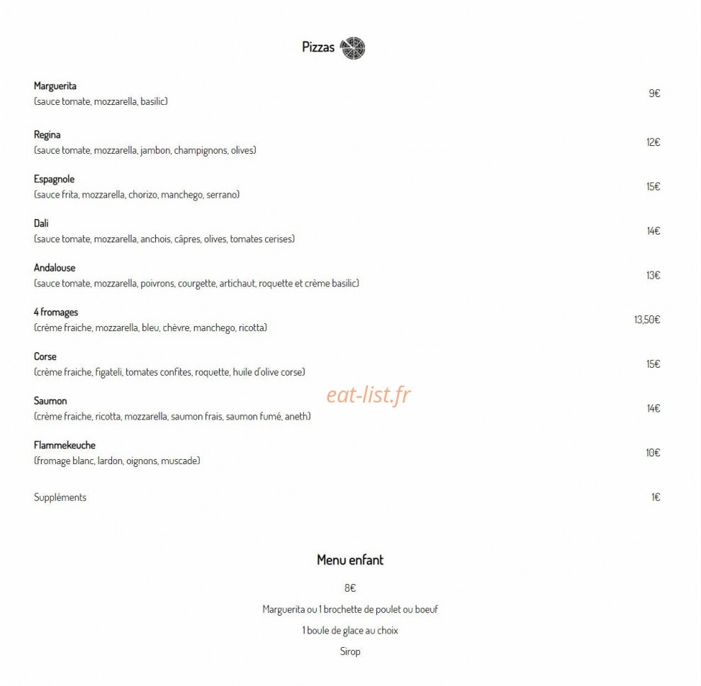 Carte et menu de Boqueria la Quinta à Quint Fonsegrives — Pizzas et menu enfant