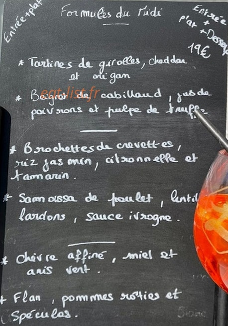 Carte et menu de Les 3 Zèbres à Quint Fonsegrives — Un exemple de menu