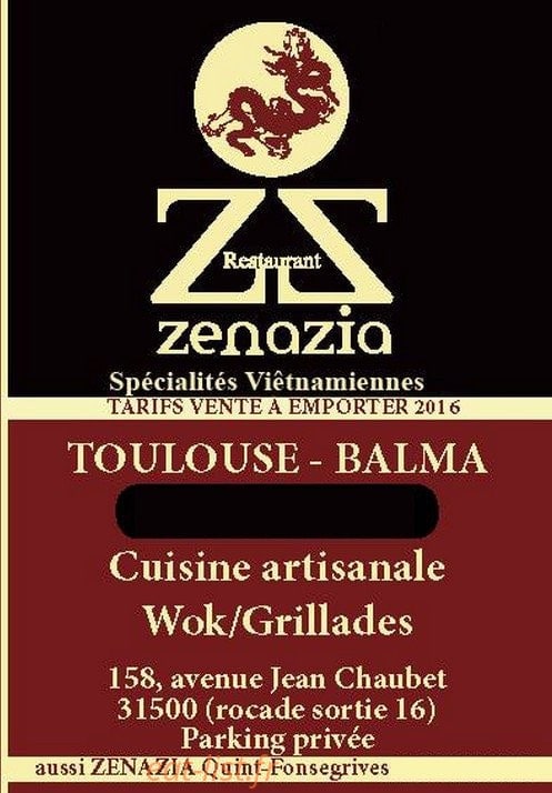 Carte et menu Zenazia Quint Fonsegrives